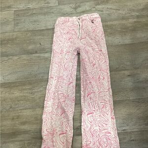 Abstract Pink Patterned Women's Straight Leg Pants